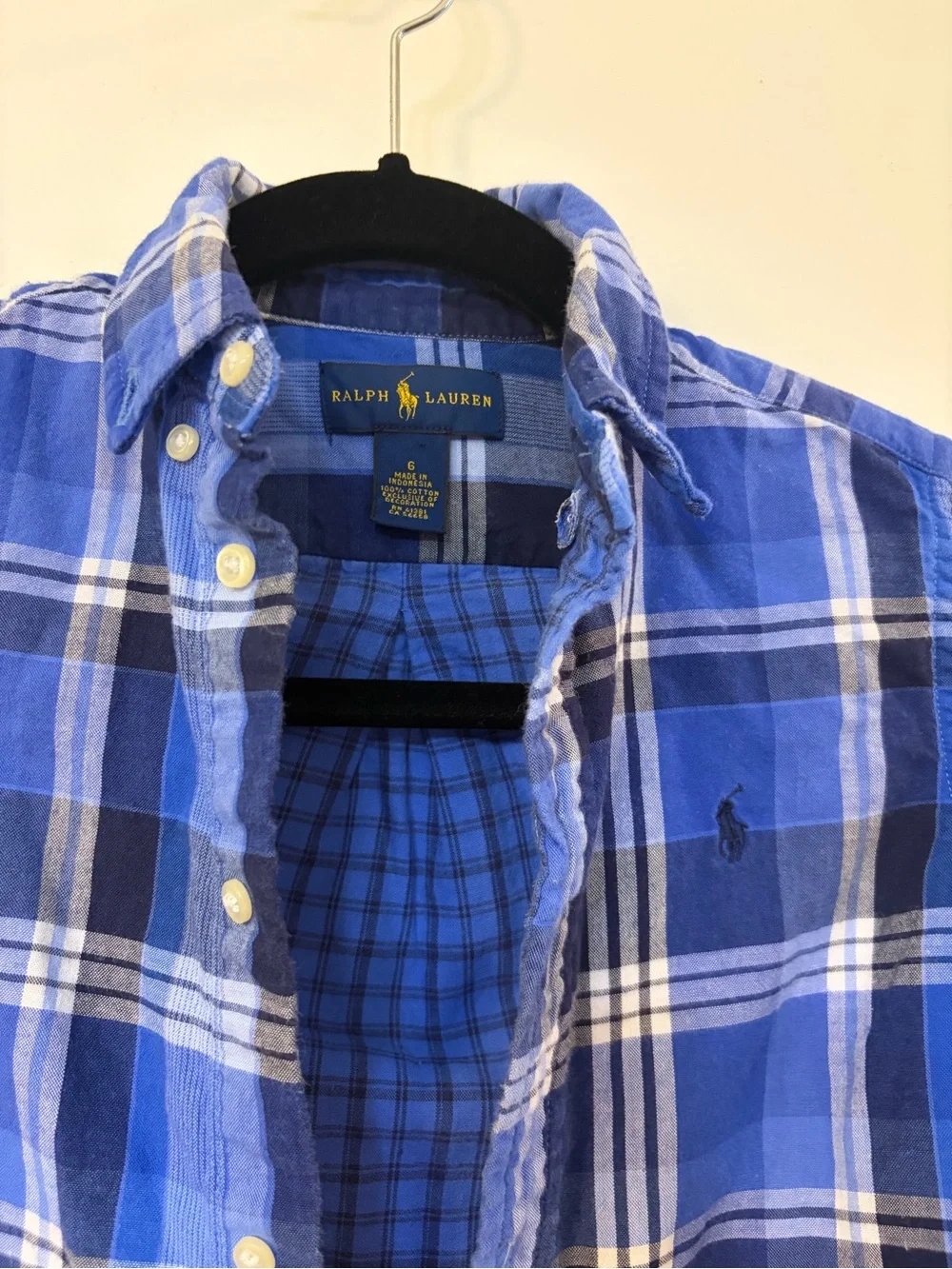 Ralph Lauren Blue and White Plaid Button-Down Shirt
